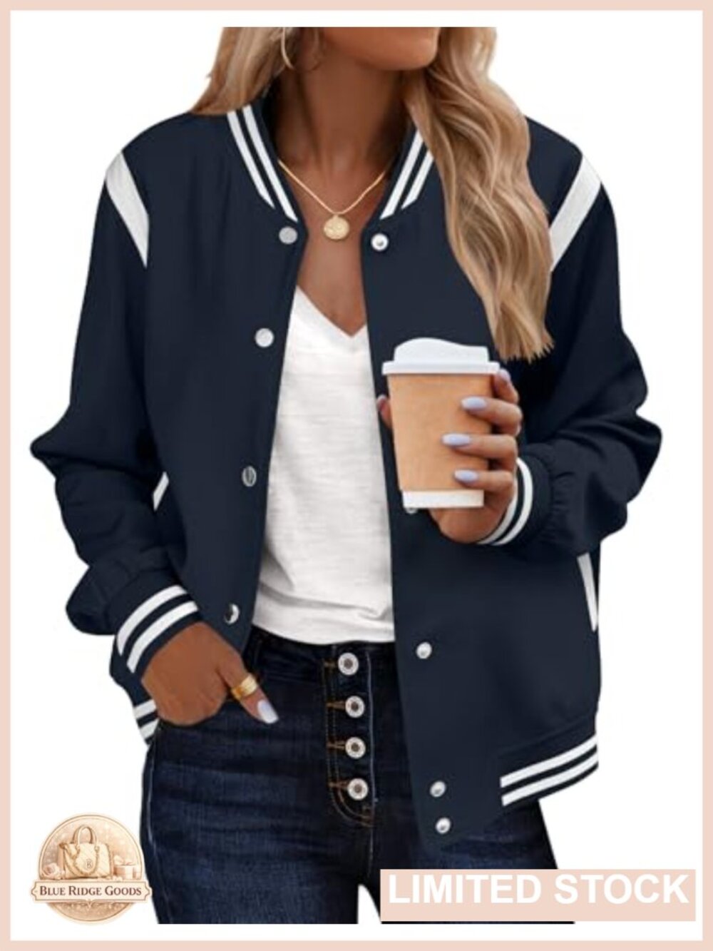 Women's Lightweight Snap Button Bomber Varsity Jacket Pockets